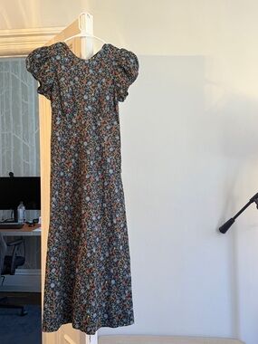 Doen Rhodia Floral 100% Cotton Dress Puff-Sleeve Midi/Maxi Dress in Black